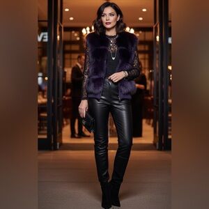 SPI 25 Fox Fur and Wool Knit vest deep purple